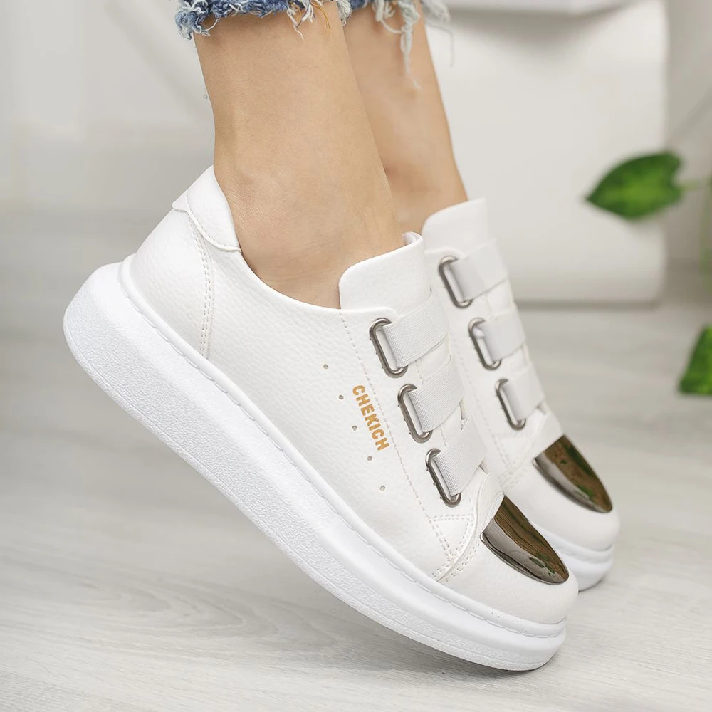 

Chekich Women's Shoes White Color Elastic Band Closure Artificial Leather Spring and Autumn Seasons Slip On Comfortable 2021 Fashion Wedding Orthopedic Comfort Unisex Lightweight Casual Odorless Breathable CH251 Women