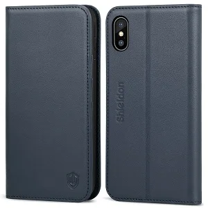 Чехол-бумажник SHIELDON для iPhone XS max【натуральная кожа слоты для карт ID держатель для карт автоматическое Пробуждение/Sleep【RFID blocking】чехол для XS Max - Цвет: Blue