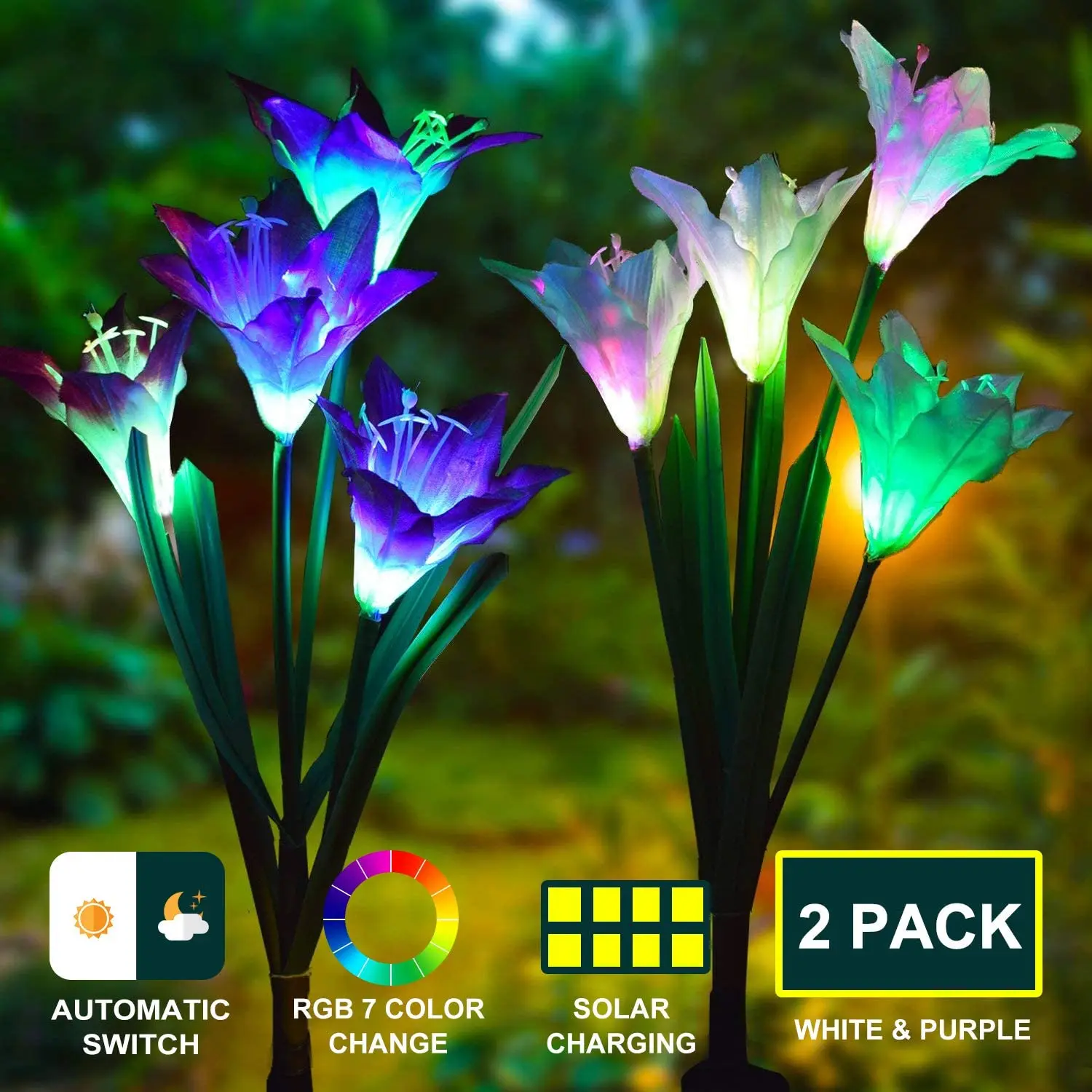 2 шт. солнечный светильник 4 головки цветок лилии открытый s садовый светодиодный