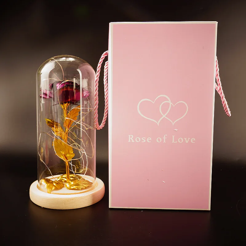 

24K Gold Foil Rose Flower in Glass Dome Led Lights Beauty Eternal Rose Gifts Box for Mother's Day Weddings Anniversary Christmas