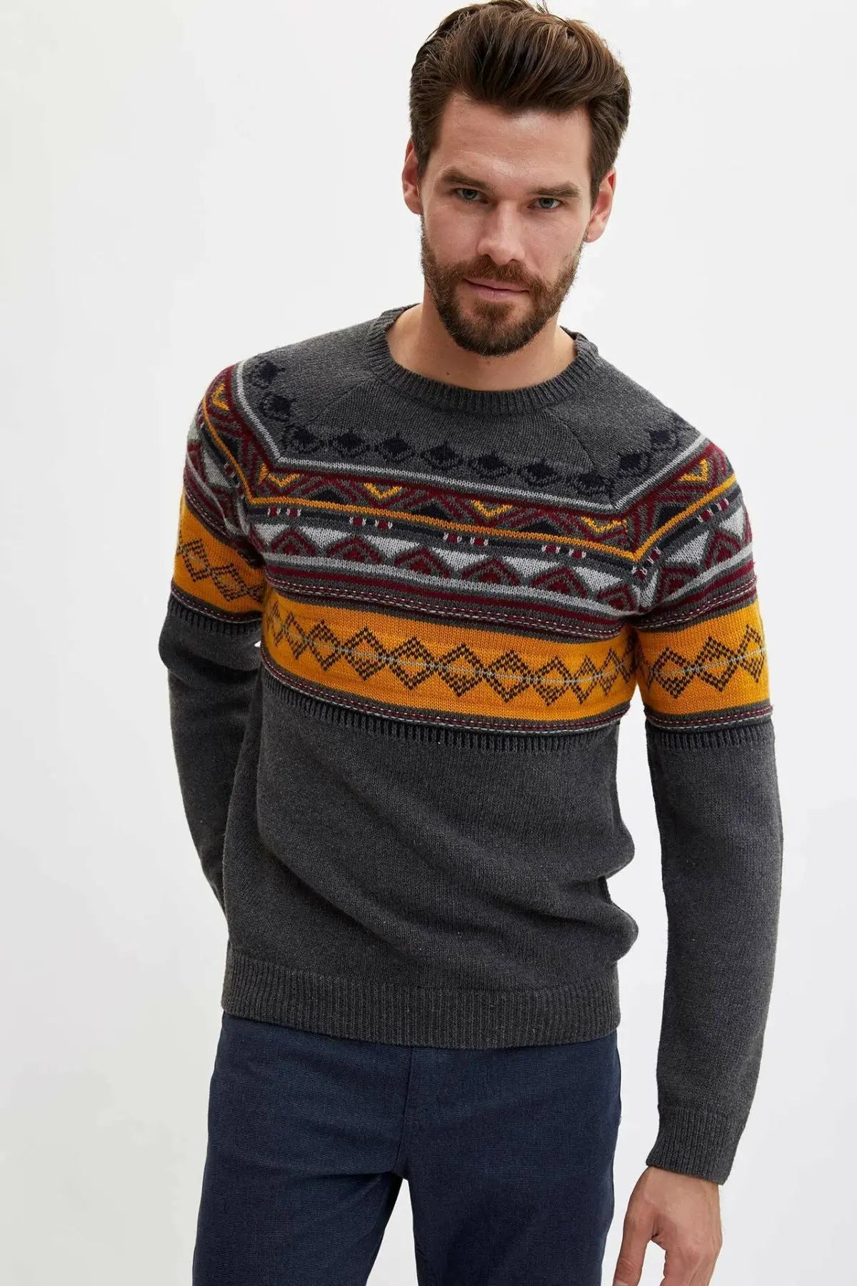 DeFacto Мужская новинка круглый вырез геометрический узор мужская повседневная