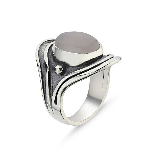 

Silver 925 Sterling Pink Quartz Stone Handwork Ring