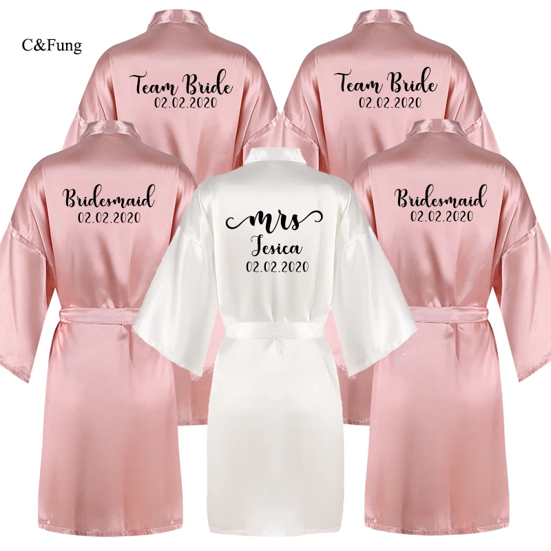 Индивидуальный Логотип свадебное имя атласное шелковое кимоно халат для женщин