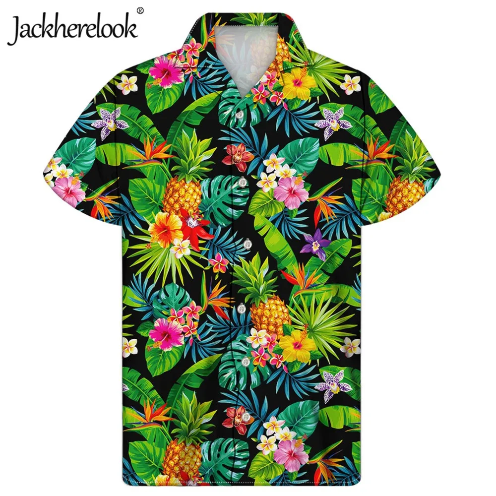 

Jackherelook Tropical Fruit Floral Hawaiian Shirt for Men's Clothing Summer Button Down Top Shirts Harajuku Blouse Chemise Homme