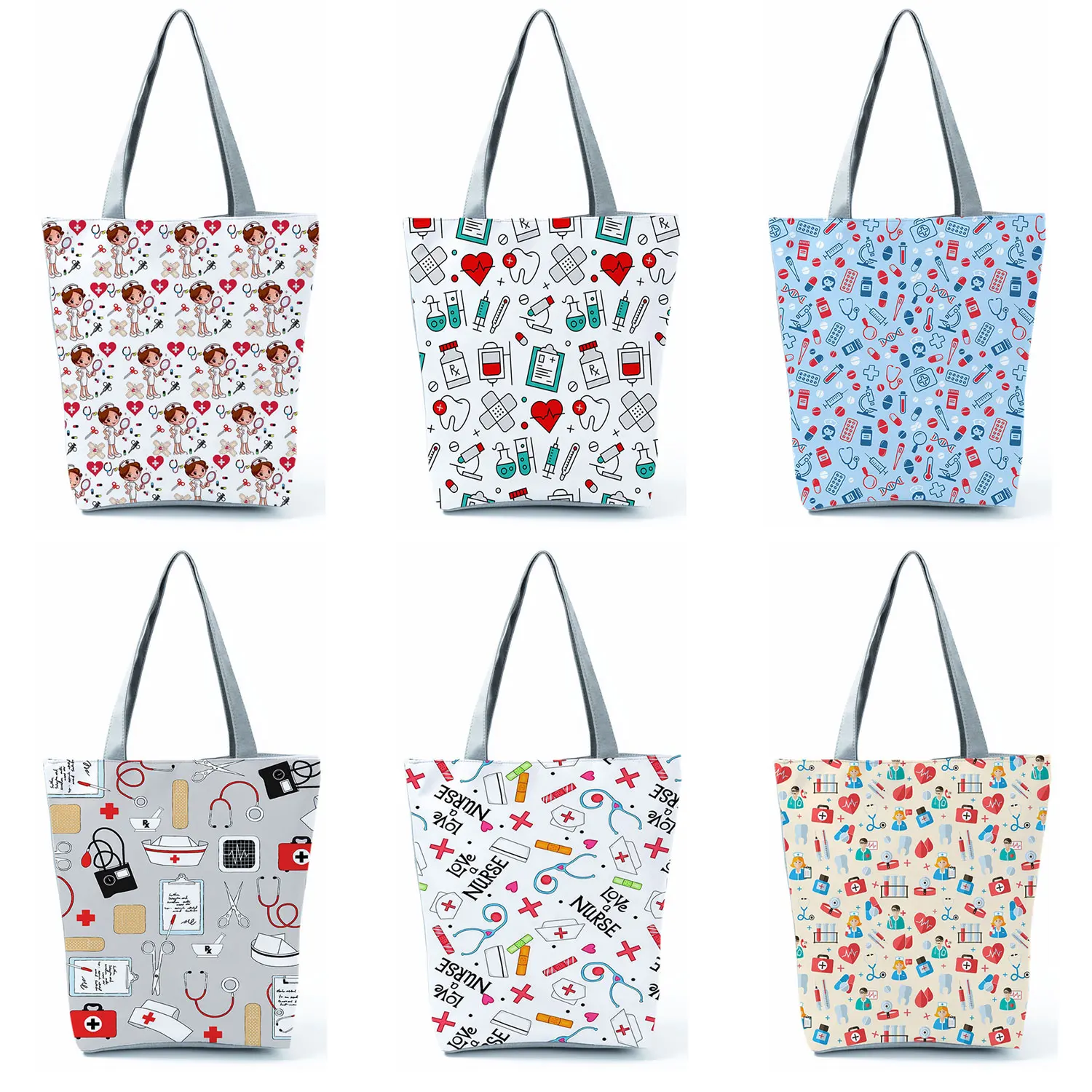Nurse Heart Teeth Printed Customized Eco Shopper Women's Handbag Casual Travel Bags Shoulder Bag Polyester Tote Bags Aesthetic images - 6