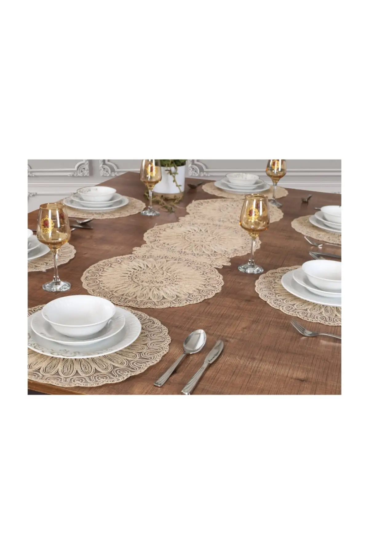 Placemat, Supla And Runner 6 Persons, Embroidered 7 Pieces D