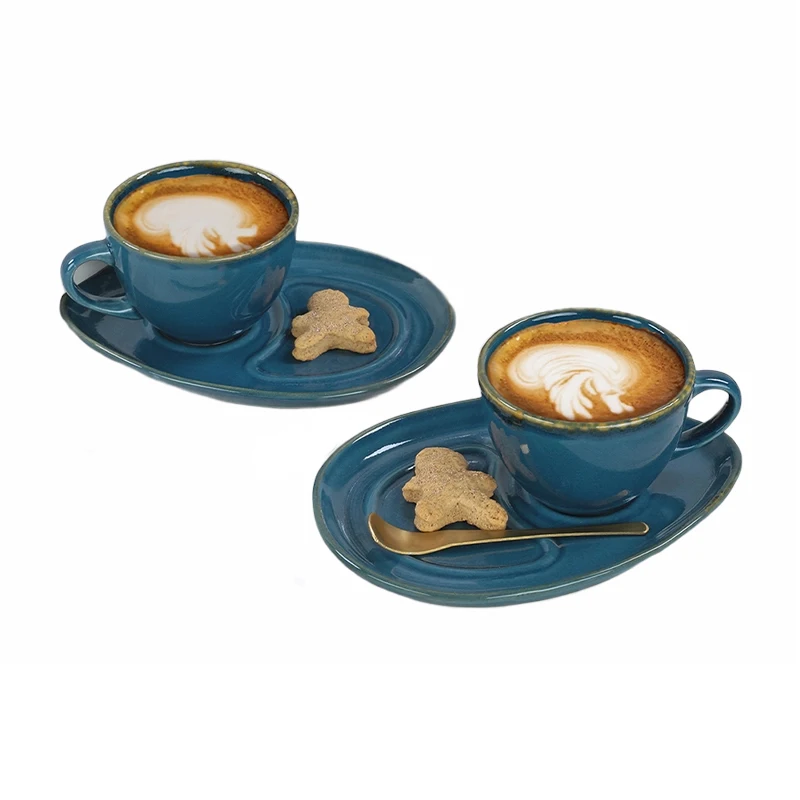 Safir Drip Stoneware Earthenware Coffee Set for 2 Person Espresso Cappucino Latte 215 ml Gift Mom New Home Woman Made in Turkey