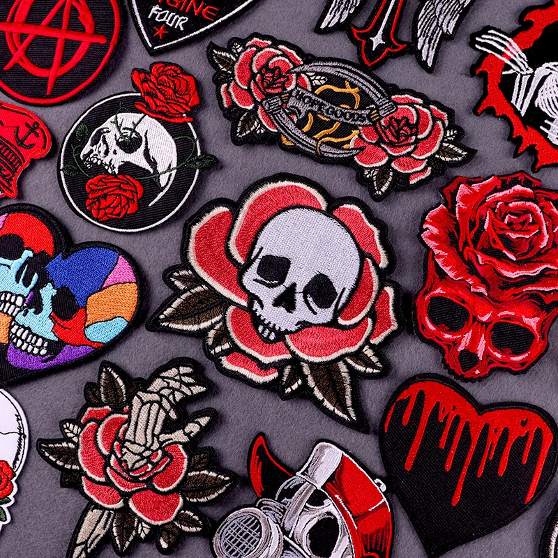 

Punk Skull Embroidery Patches For Clothing Stickers Hippie Patch Iron On Patches On Clothes Stripe Badge Clothes Sewing Applique