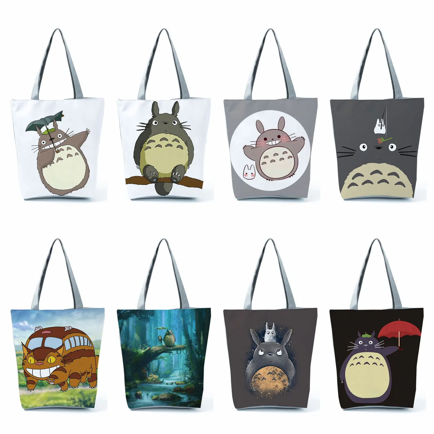 

Cute Cartoon Totoro Printed Womens Handbags Tote Shoulder Bag School Students Book Bag Reusable Shoppers Bags Custom Pattern