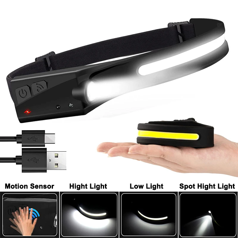 

Headlamp Flashlight Rechargeable LED Headlamps with Motion Sensor 5 Modes Lightweight Waterproof for Outdoor Running Camping