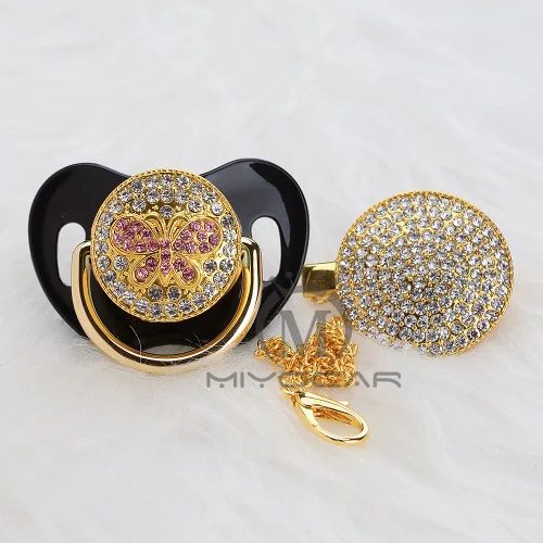 MIYOCAR, золотой, горный хрусталь, розовый, блестящий, Бабочка, bling, соска и пустышка, зажим, набор, соска, держатель цепи, BPA fress, безопасный APBF - Color: APBF-4  6-18m
