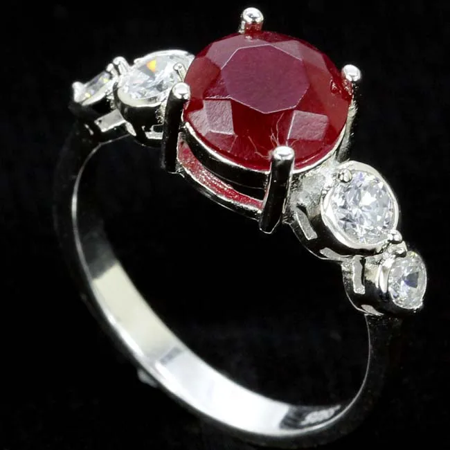 Роскошные серебряные кольца 20x8 мм с натуральным красным синим сапфировым и белым