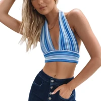 baldauren fashion summer knitted sexy halter crop tops women sleeveless backless striped top club party outfits streetwear
