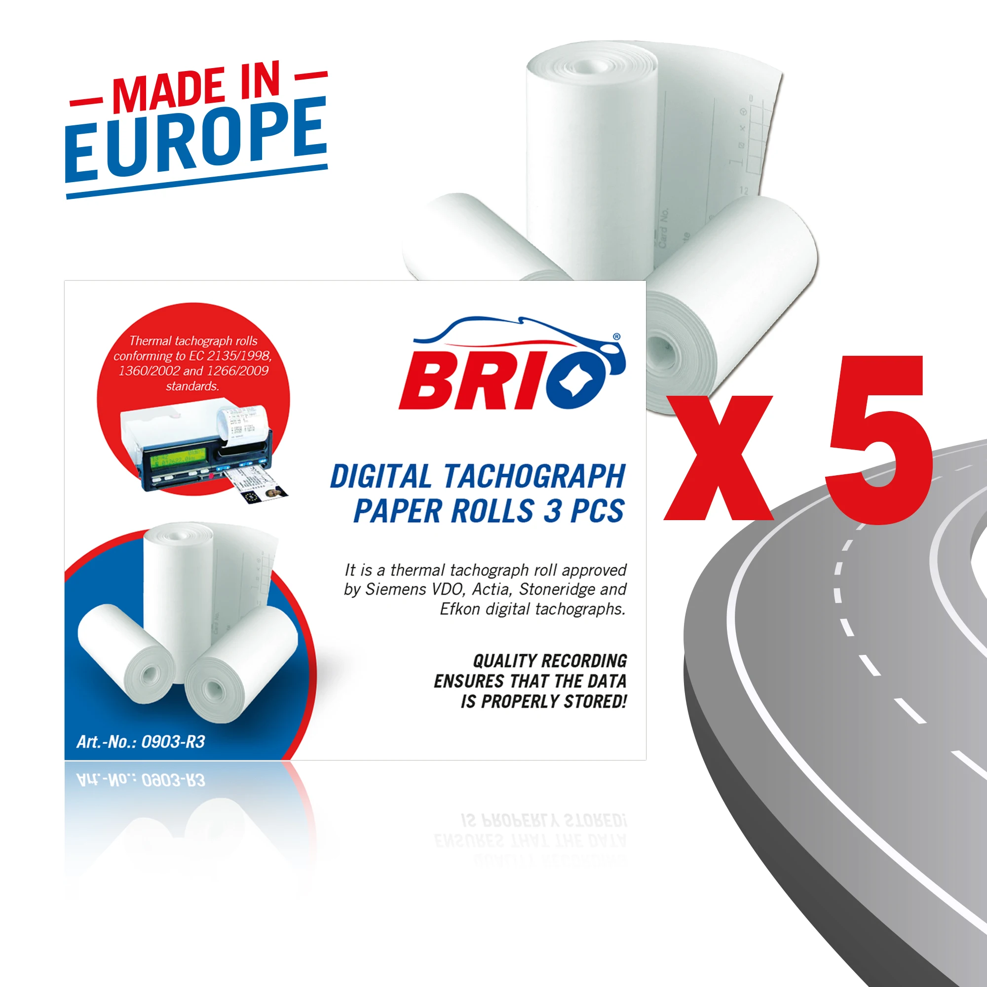 Brio Digital Tachograph Termal Paper Rolls Resistant to UV, Temperatures and Humidity Homologation CEE E1 220 EU Standard Bundle