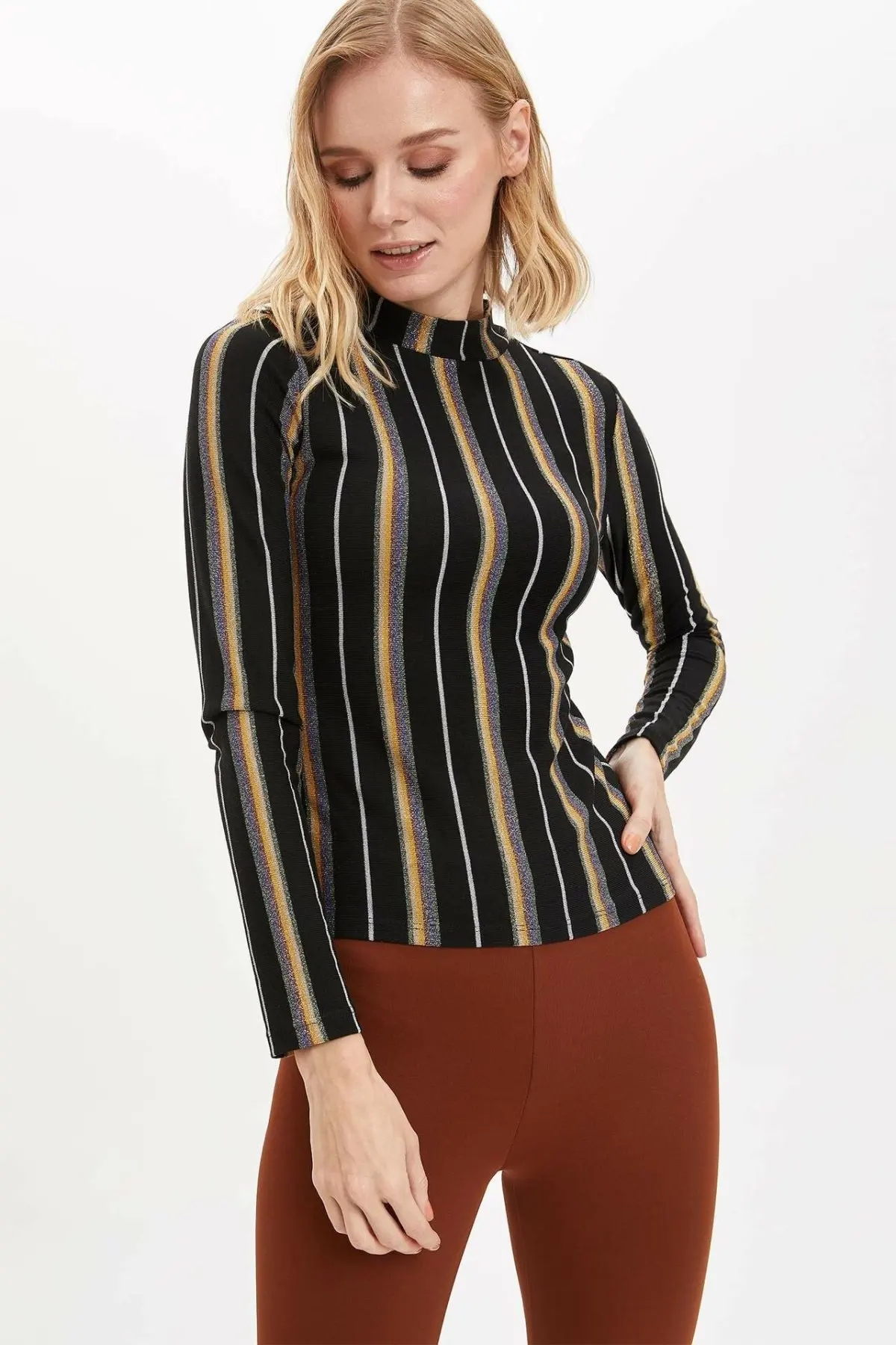 DeFacto модная полосатая Линия Дизайн Женские топы тройники Водолазка женская