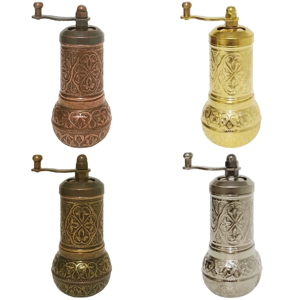 

Pepper Salt Coffee Spice Grinder Mill With Traditional Figures Copper Gold Silver Color