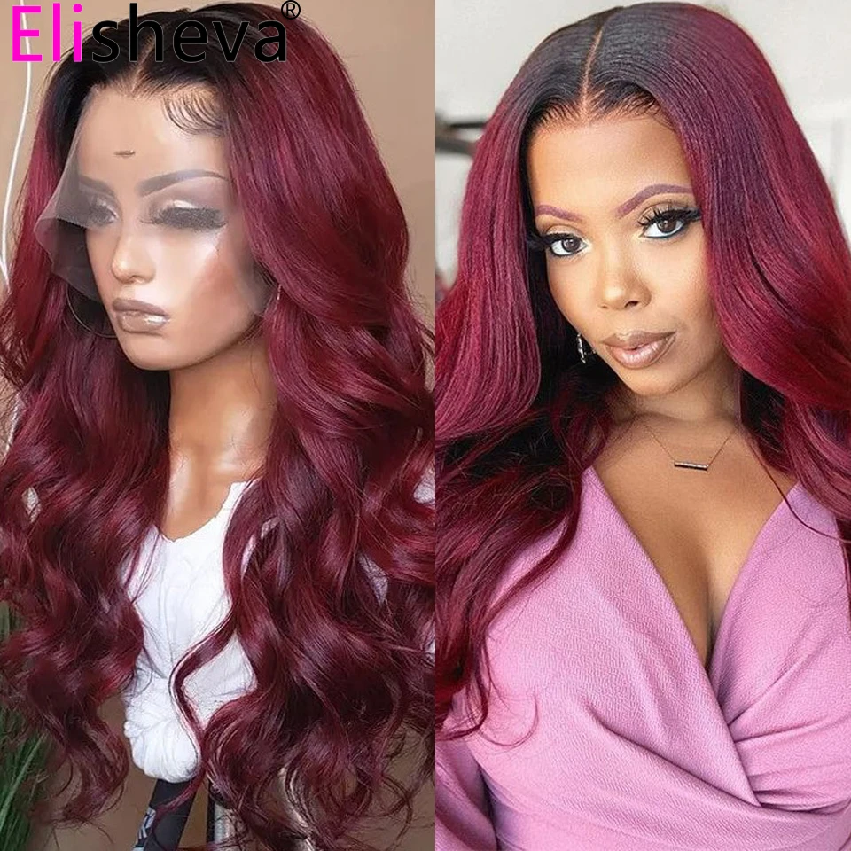 

Preplucked Body Wave Closure Wigs For Women Human Hair Ombre 4x4 Lace Closure Wig Human Hair 1B/Burgundy 1B/27 Brown Closure Wig