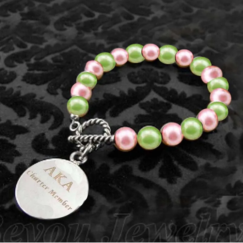 Греческие Буквы розовый и зеленый жемчуг очаровательный браслет Sorority Legacy |