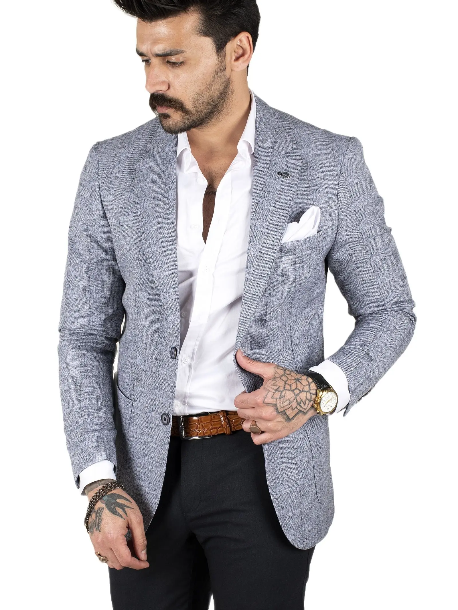 

Мужской серый Роскошный Блейзер DeepSEA, Высококачественный винтажный блейзер с двумя пуговицами, деловой, официальный, выпускной, 2100382