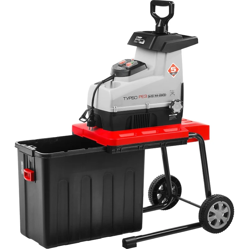 Измельчитель садовый электрический ЗУБР ЗИЭ 44 2800 бесшумный р/с мм контейнер 60 л