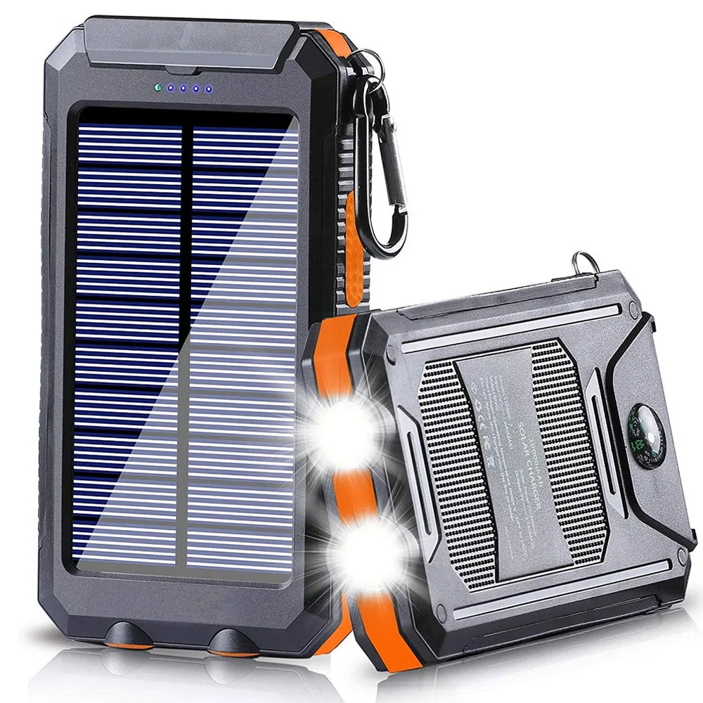 

Banco de energía Solar de 20000mAh con linternas LED para exteriores, batería externa de viaje para teléfono móvil, cargador