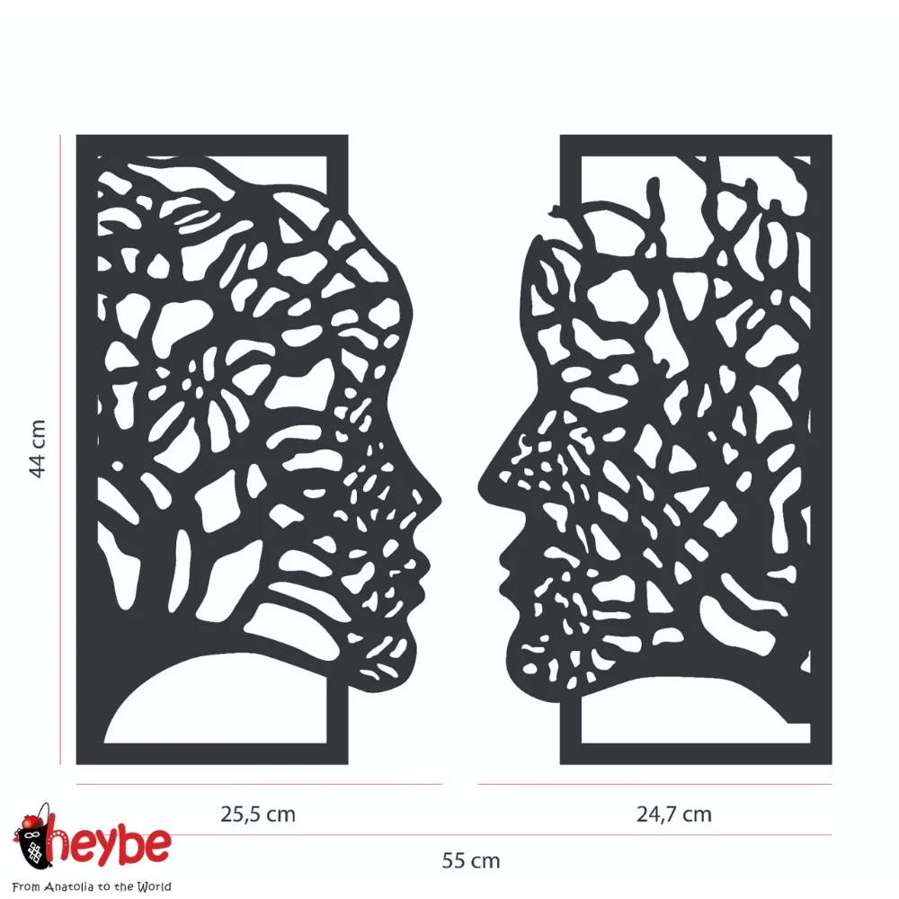 Деревянные корни любви Женщина и мужчина Силуэт лица Настенное художественное