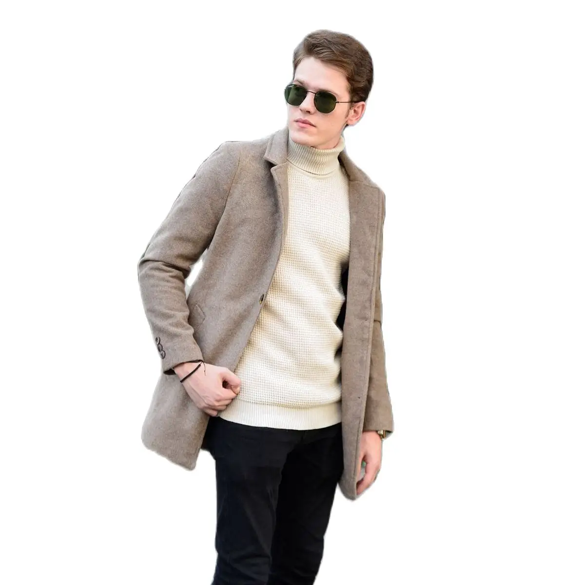Men's Beige Color Cachet Jacket 2021 Autumn Winter Season Outwear High Quality SlimFit Young Style With Front Button Closure