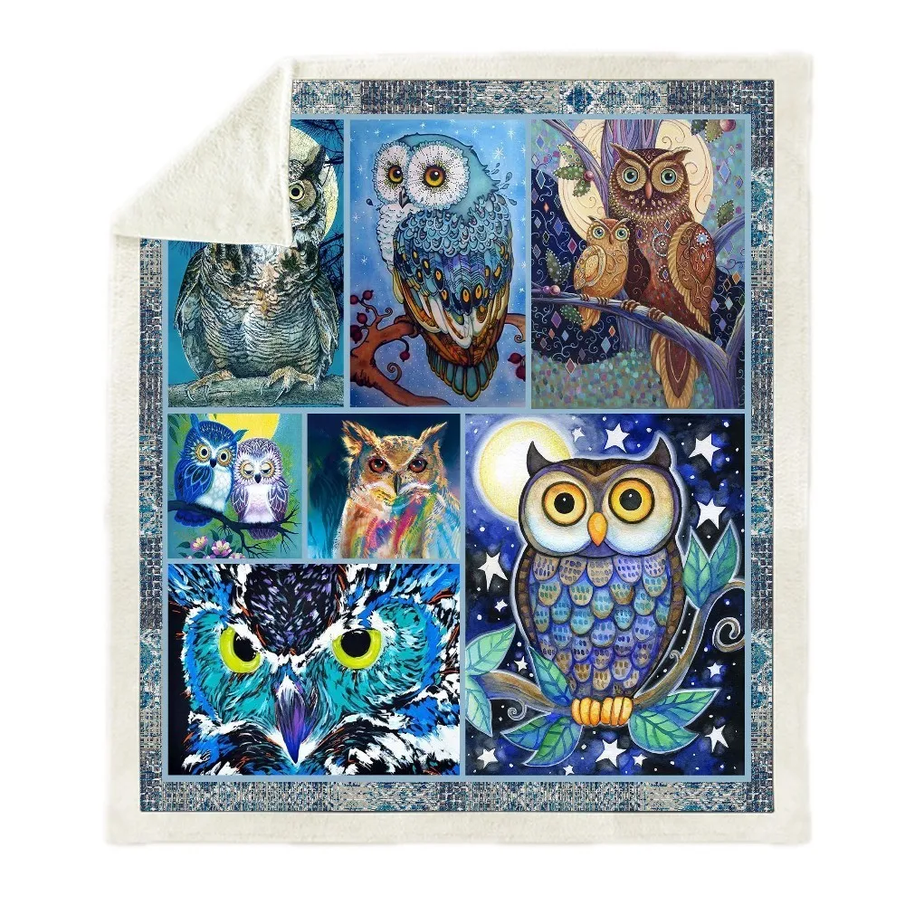 Плюшевое покрывало с изображением птиц совы воробей шерпа флисовое домашнее