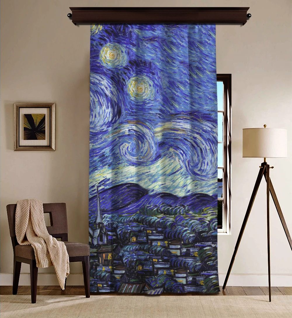 

Cipcici Vincent Van Gogh - Yıldızlı Gece Panel BlackOut Curtains for Living Room Decorative Child Blue photo luxury modern
