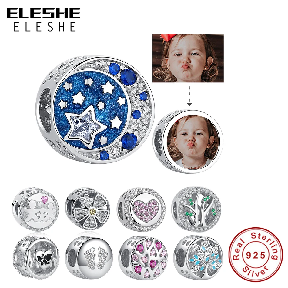 ELESHE 925 Sterling Silver Charm Custom Photo Crystal Beads Fit Original Charm Bracelet DIY Accessories Women Jewelry