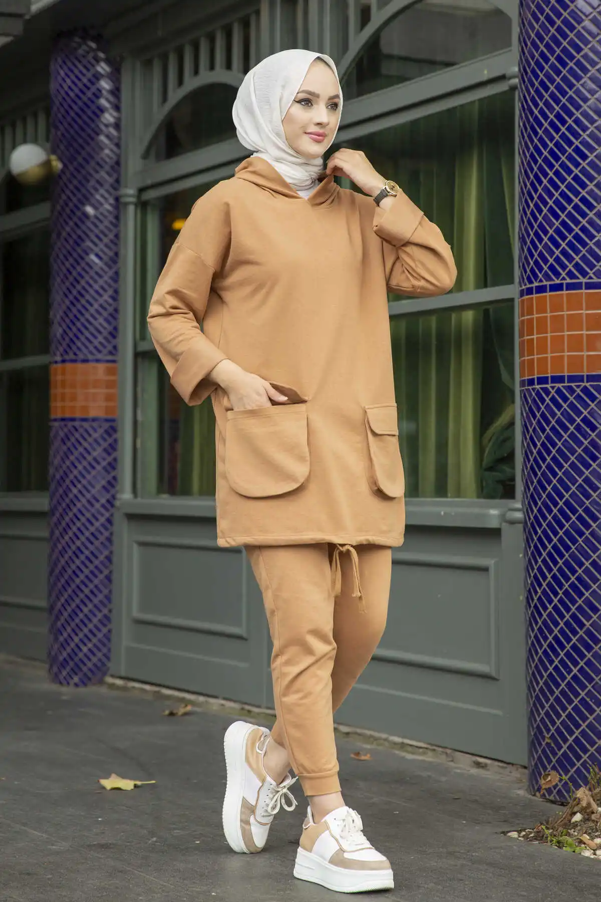 Hijab двойной костюм с капюшоном Турция Дубай мусульманская абайя Solit туника платья