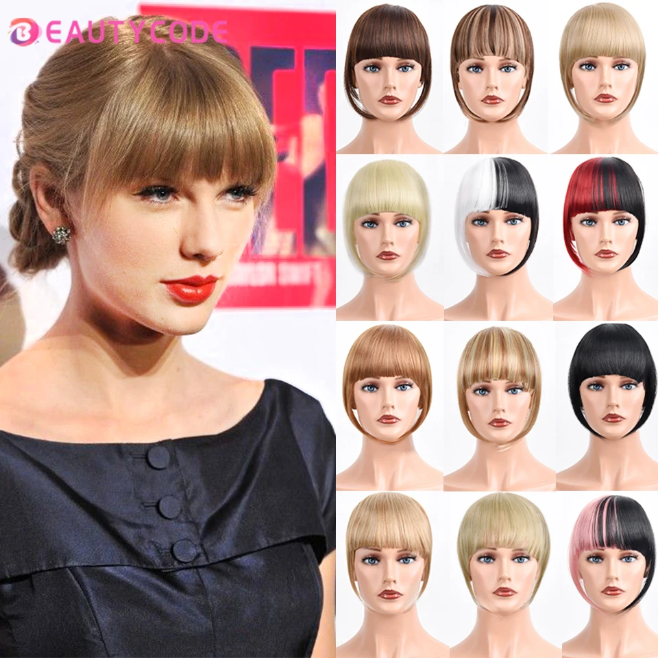 

Natural Straight Synthetic Blunt Bangs High Temperature Fiber Brown Women Clip-In Full Bangs With Fringe Of Hair 6 Inch Leeons
