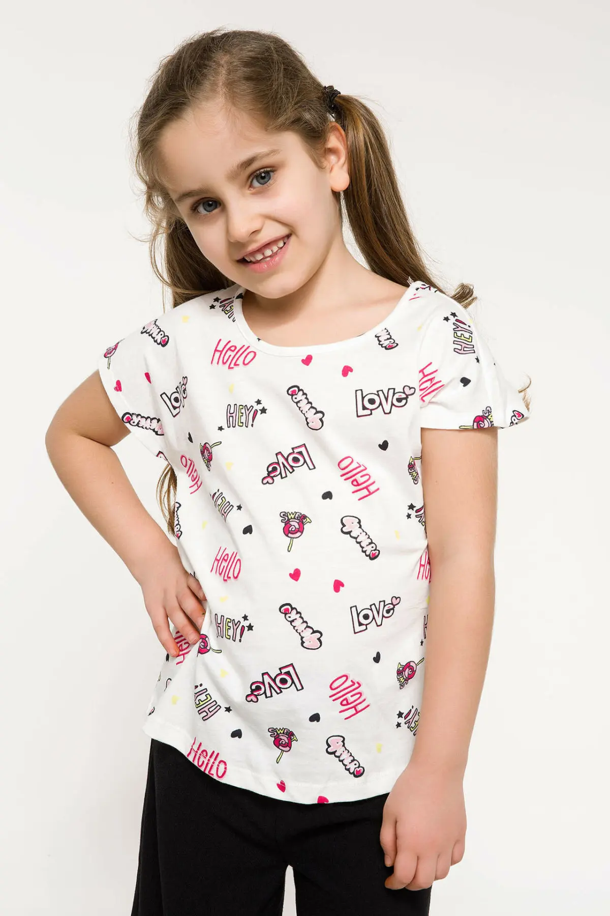 DeFacto/Летняя модная футболка с круглым вырезом для девочек Детская Повседневная