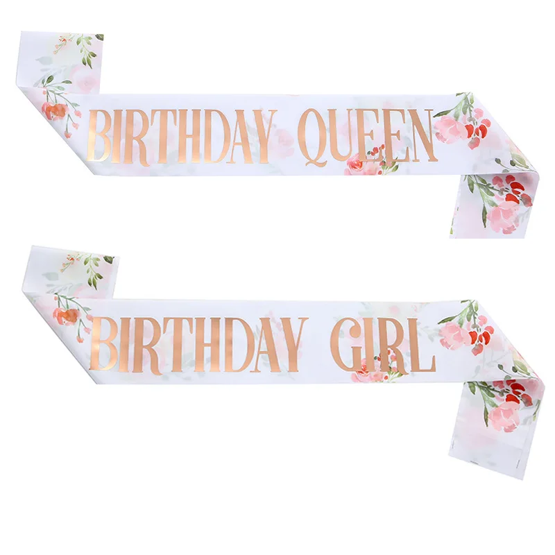 

Flower Print Birthday Girl Queen Sash for Women Girls Sweet 13th 16th 18th 20th 21st 30th 40th Birthday Party Decoration Gifts