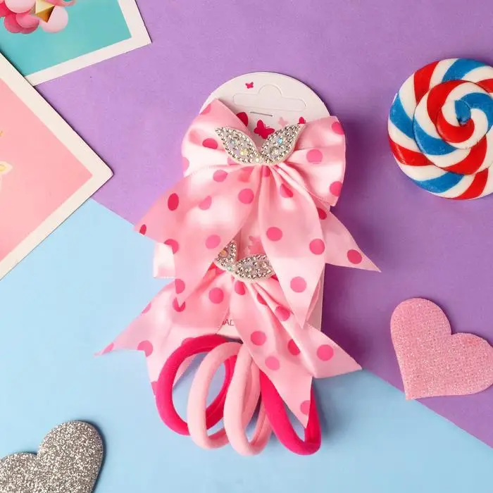 Набор для волос &quotАлексия&quot (4 резинки 2 зажима) ушки сверкание горох 7х7 см