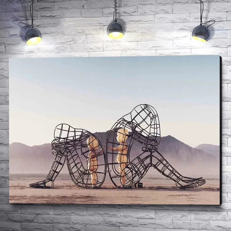 

Abstract Inner Children Posters And Prints For Living Room Metal Figure Canvas Painting Wall Art Romantic Couples Home Decor