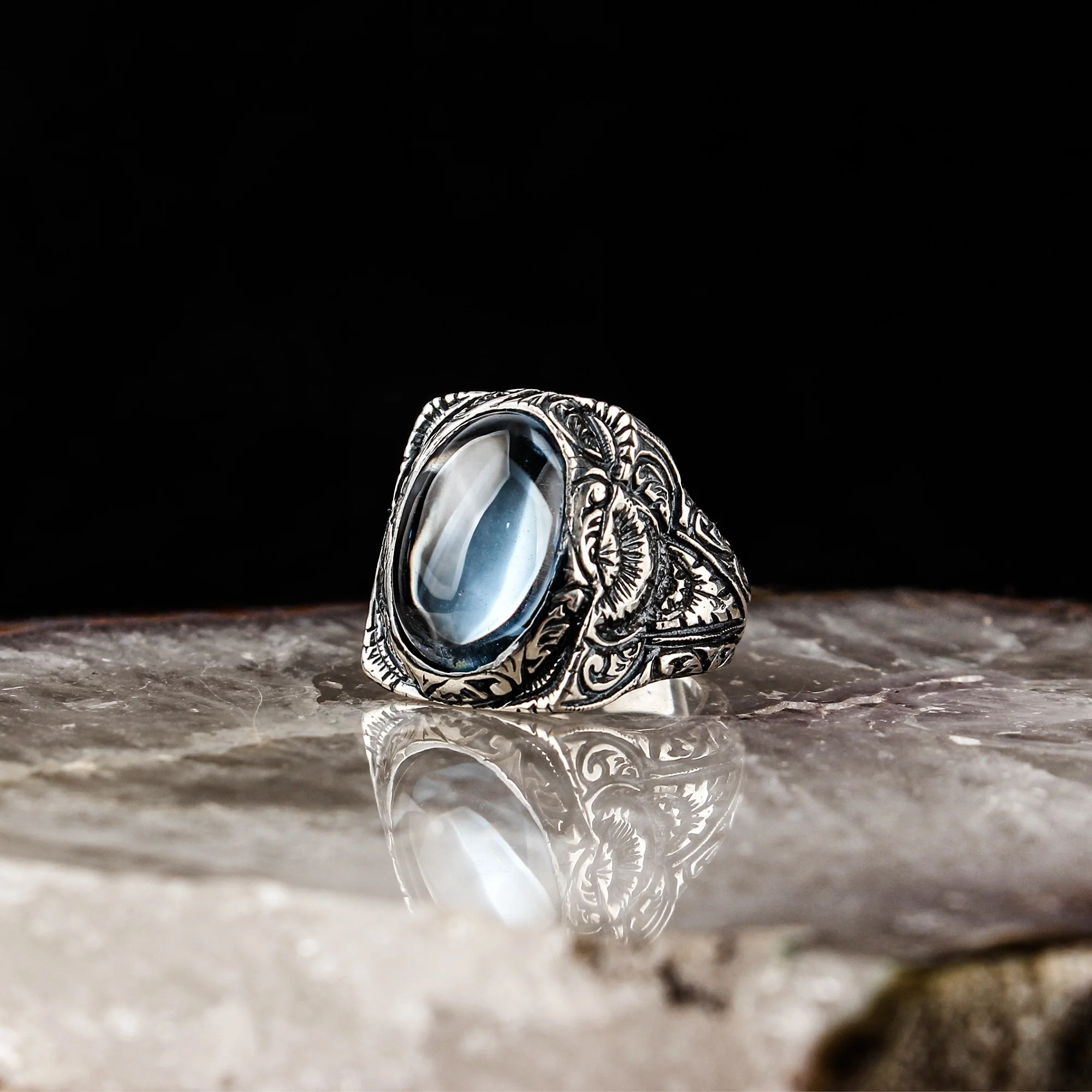 

Для мужчин s кольцо 925 пробы с голубым топазом Камень Серебряное колье с подвеской с камнями в Для мужчин кольца для мужчин, мужская бижутери...