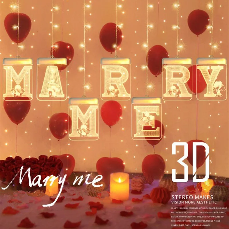 

3D Fairy String Light USB Romantic Christmas LED Night Light Marry Me LOVE Valentine's day Engagement Party Wedding Decoration