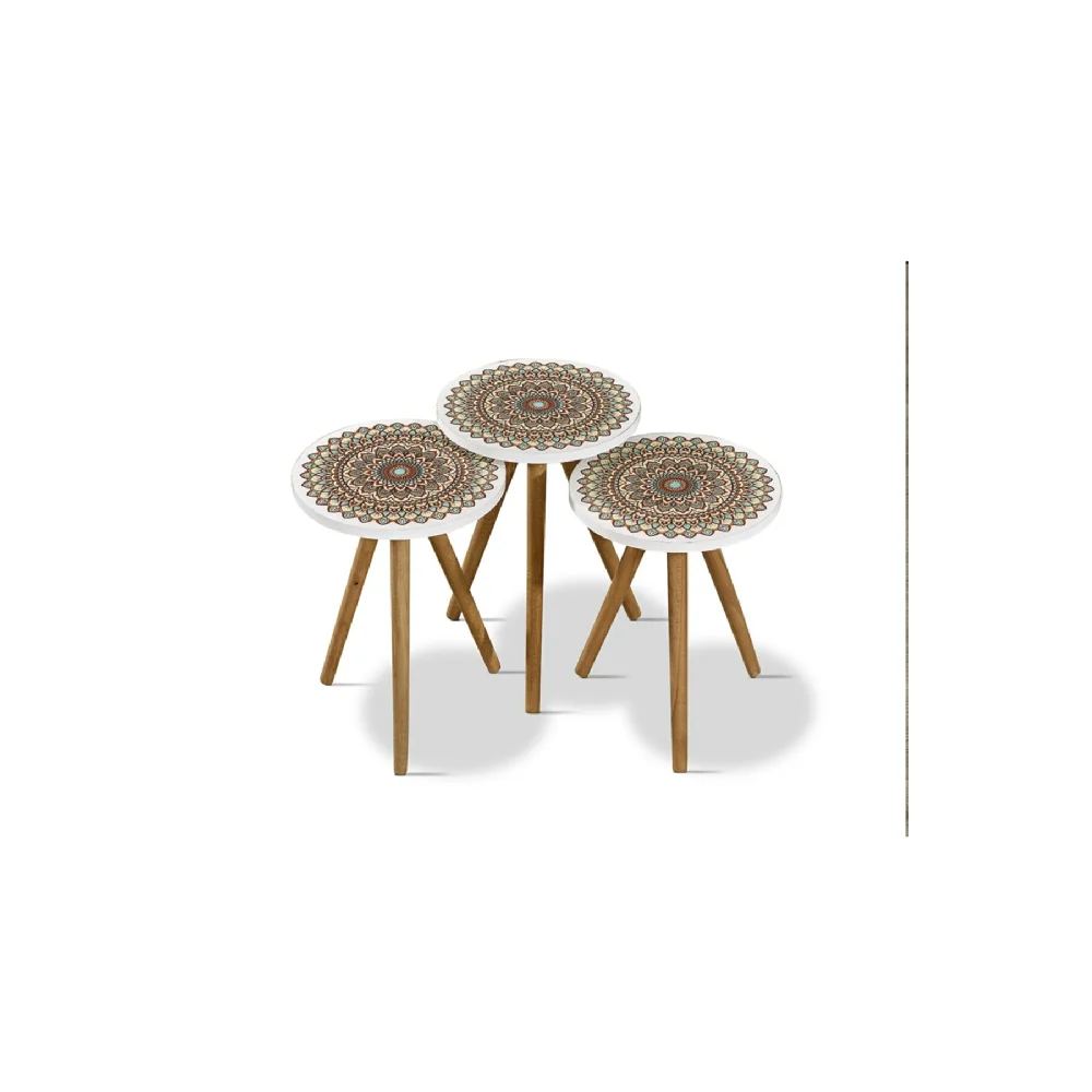 3 шт. деревянный круглый прикроватный столик с рисунком мандалы