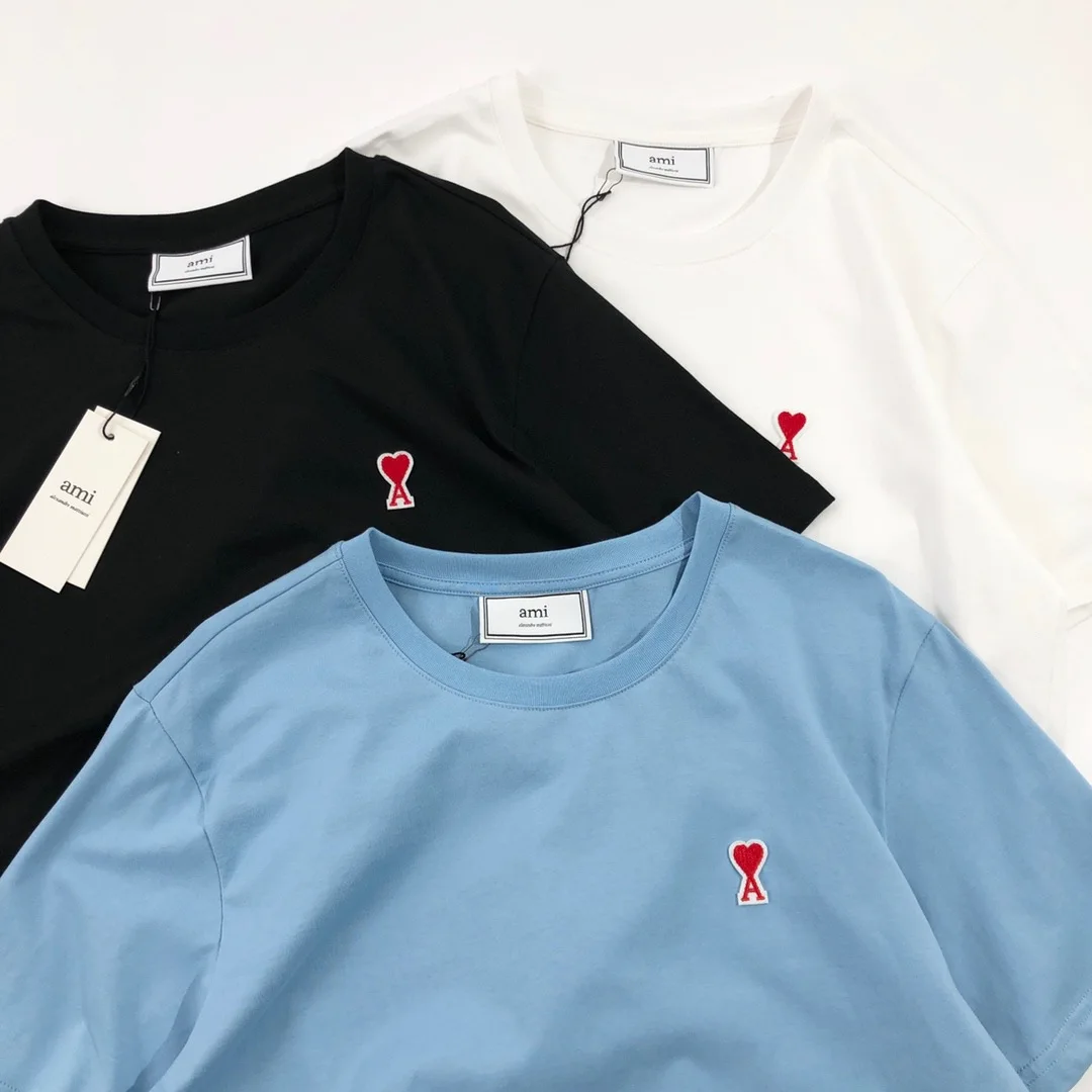 

21ss New arrival luxurious brands design Ami Black White Blue Cotton Tee Shirt Men Women Streetwear Sweatshirt Outdoor T-shirts