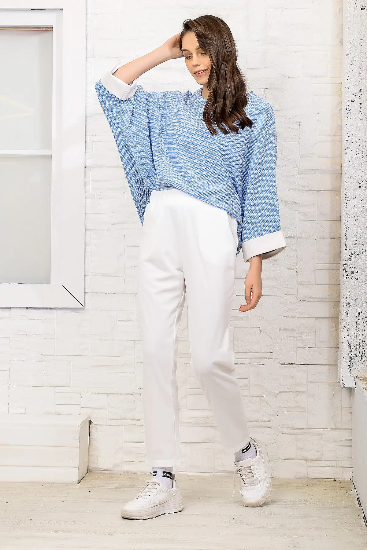 Тренд: женский двусторонний костюм в полоску Mavi Ekru стиле Alacati ALC X3145|Спортивные