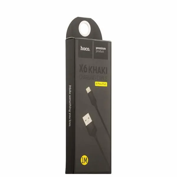 Кабель USB - Apple 8 pin HOCO X6 Khaki 1.0м круглый 2.1A силикон цвет: чёрный | Мобильные телефоны и