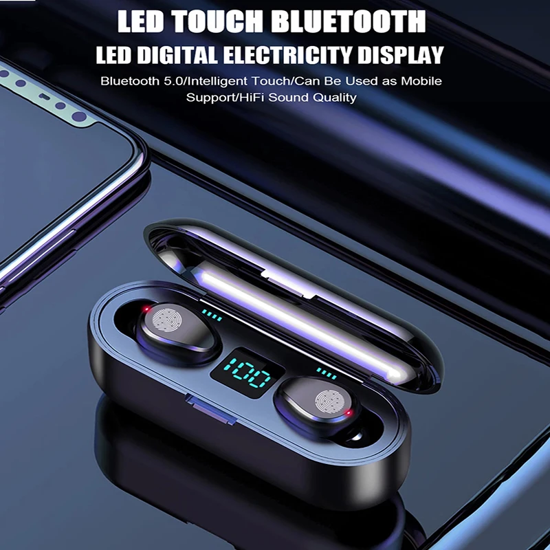 

TWS-наушники F9 с поддержкой Bluetooth 5,0, мини-беспроводная гарнитура с дисплеем питания, наушники с зарядным устройством, оптовые продажи/50 шт.