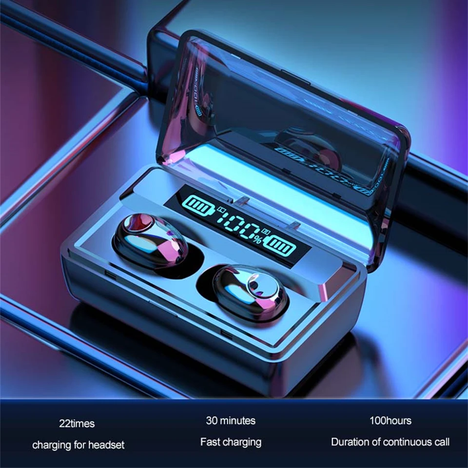 Bluetooth-наушники с зарядным футляром 2022 мА ч 9D стерео водонепроницаемые |