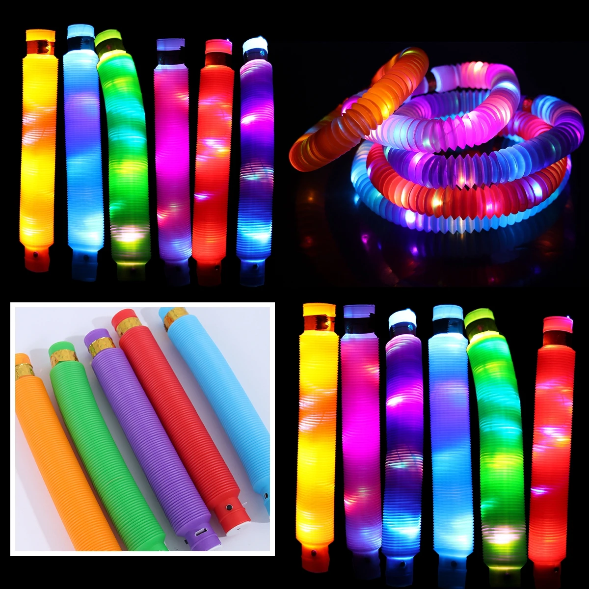 1pc Light Up Pop Tubes Fidget Toys Glow in The Dark Birthday Rave Party Decoration for Teens Glow Stick Birthday Party Favors