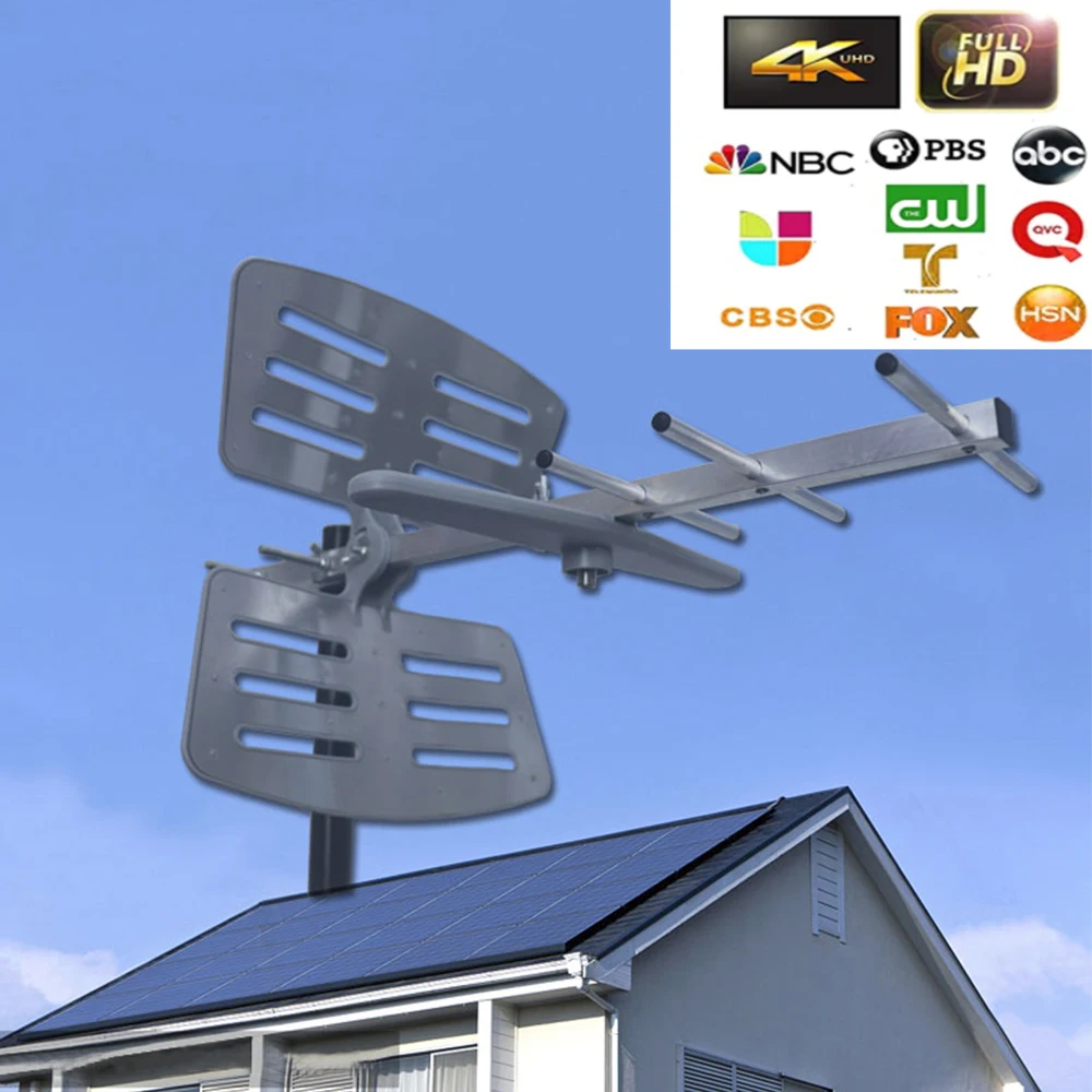 

Outdoor HDTV antenna digital antenna amplification 180 miles distance high gain enhanced UHF/VHF reception and 40 feet of coaxia