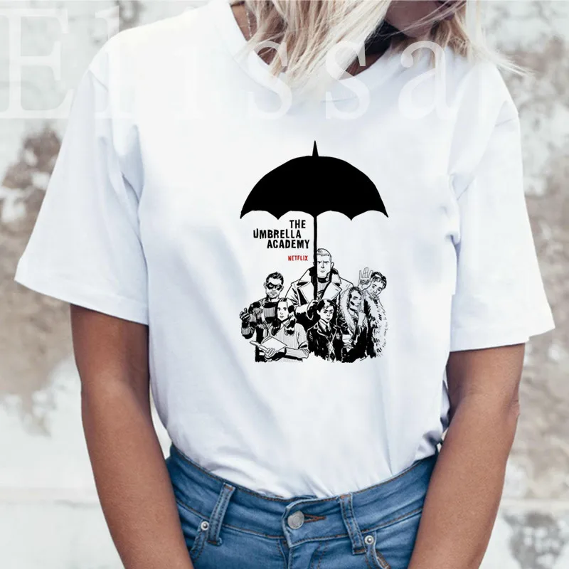 Женская футболка с принтом зонтика белая в Корейском стиле Харадзюку винтажные