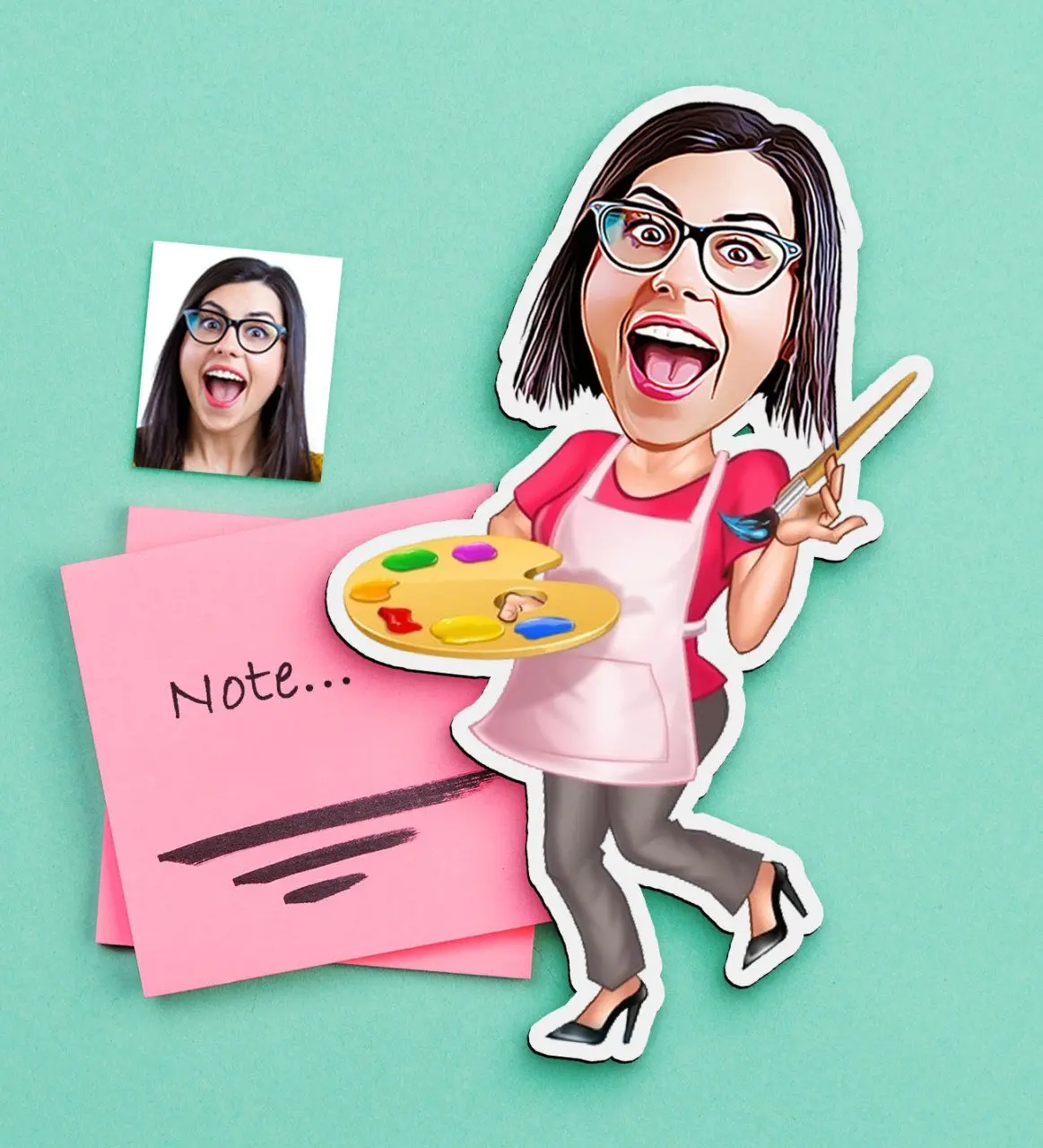 

Personalized Women 'S Painter Caricature Of Wooden Magnet