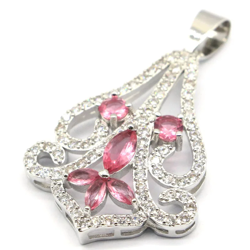 43x26mm Luxury SheCrown Created Pink Tourmaline White CZ Gift For Ladies European Style Silver Pendant | Украшения и аксессуары