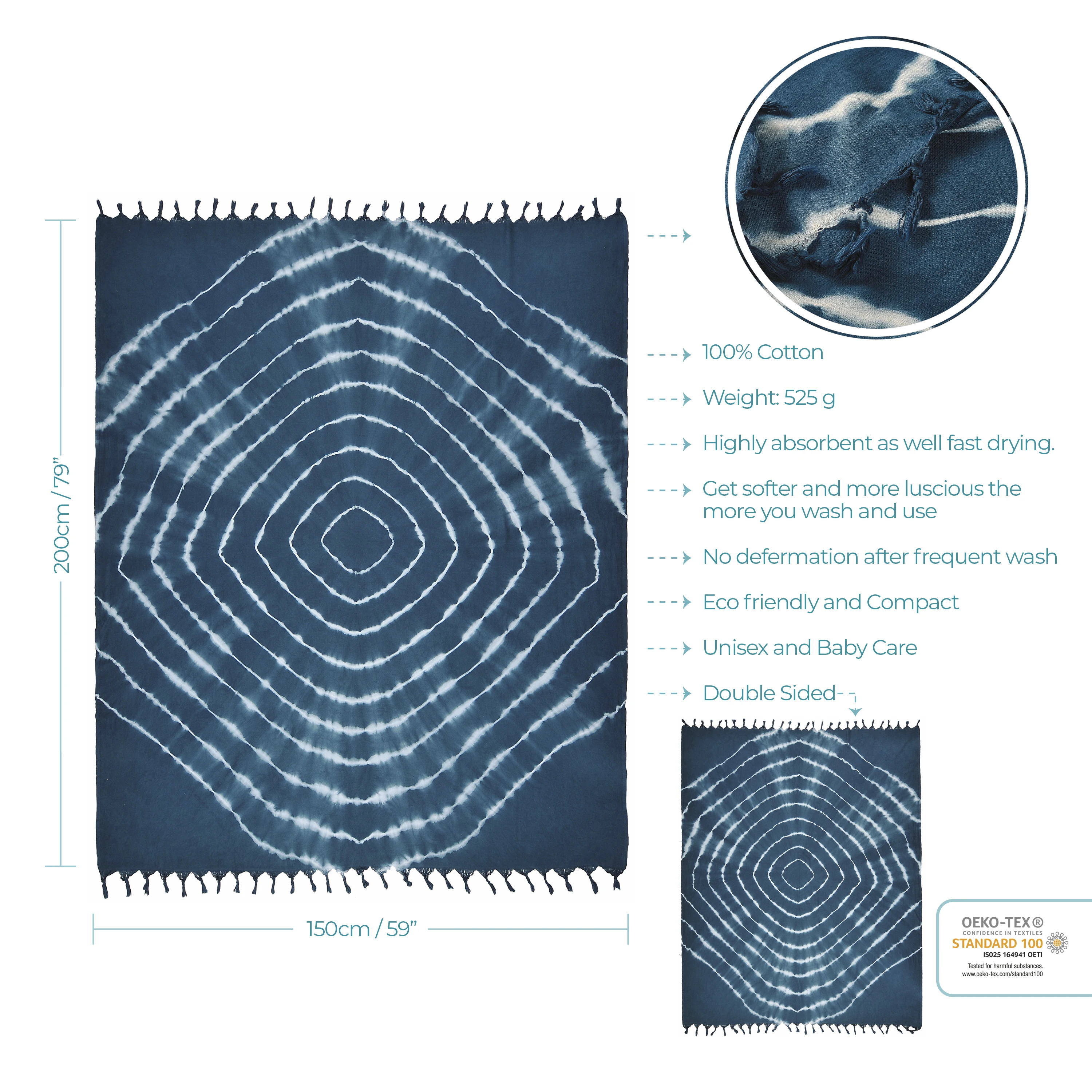 

Одеяло CACALA 59x78 для пикника или йоги, пляжа, 100% Чистый хлопок